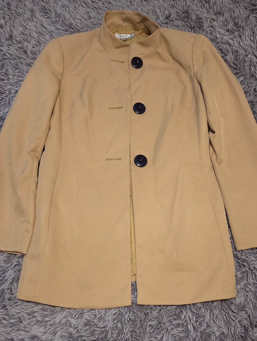 Women's Camel Single-Breasted Trench Coat with Stand Collar